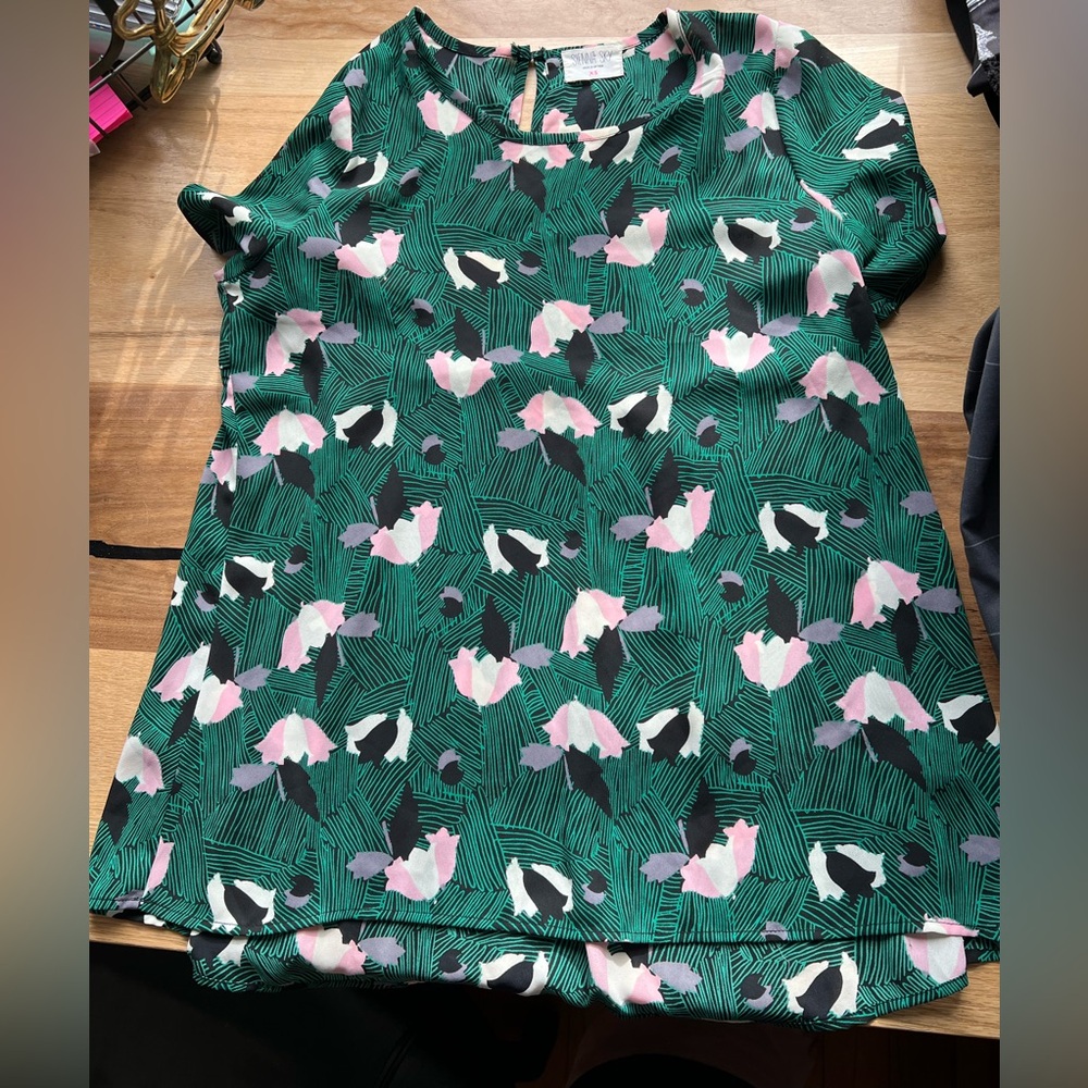 #42 SIENNA SKY Floral Green Blouse Sheer Top Size XS